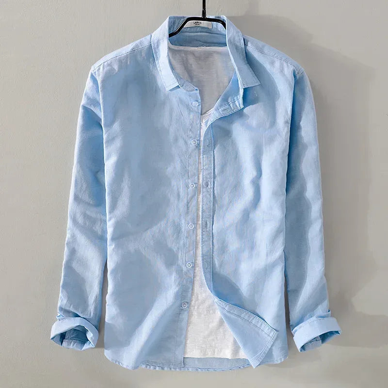 Men's Sky Blue Linen Shirt - BetterPlace
