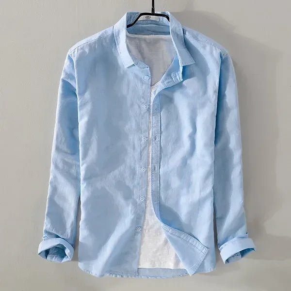 Men's Sky Blue Linen Shirt - BetterPlace
