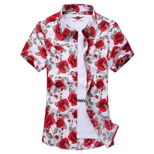Men's White Rose Hawaiian Shirt - BetterPlace