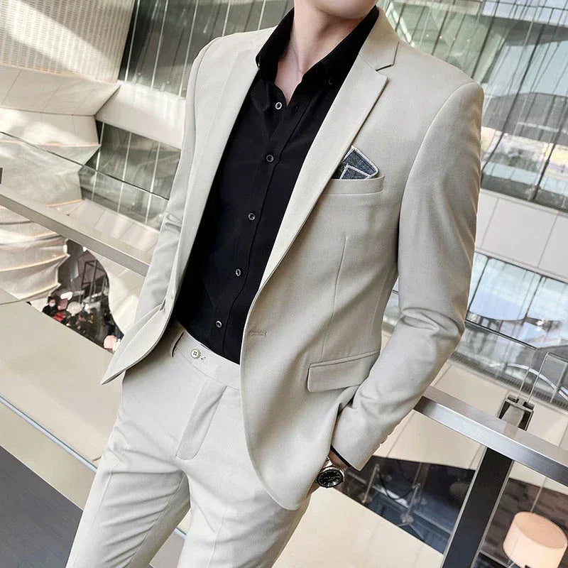 Men's Stylish Handsome Solid Color Suit Two-Piece Set M-4XL High Quality Formal Casual Banquet Fit Trousers Included - BetterPlace