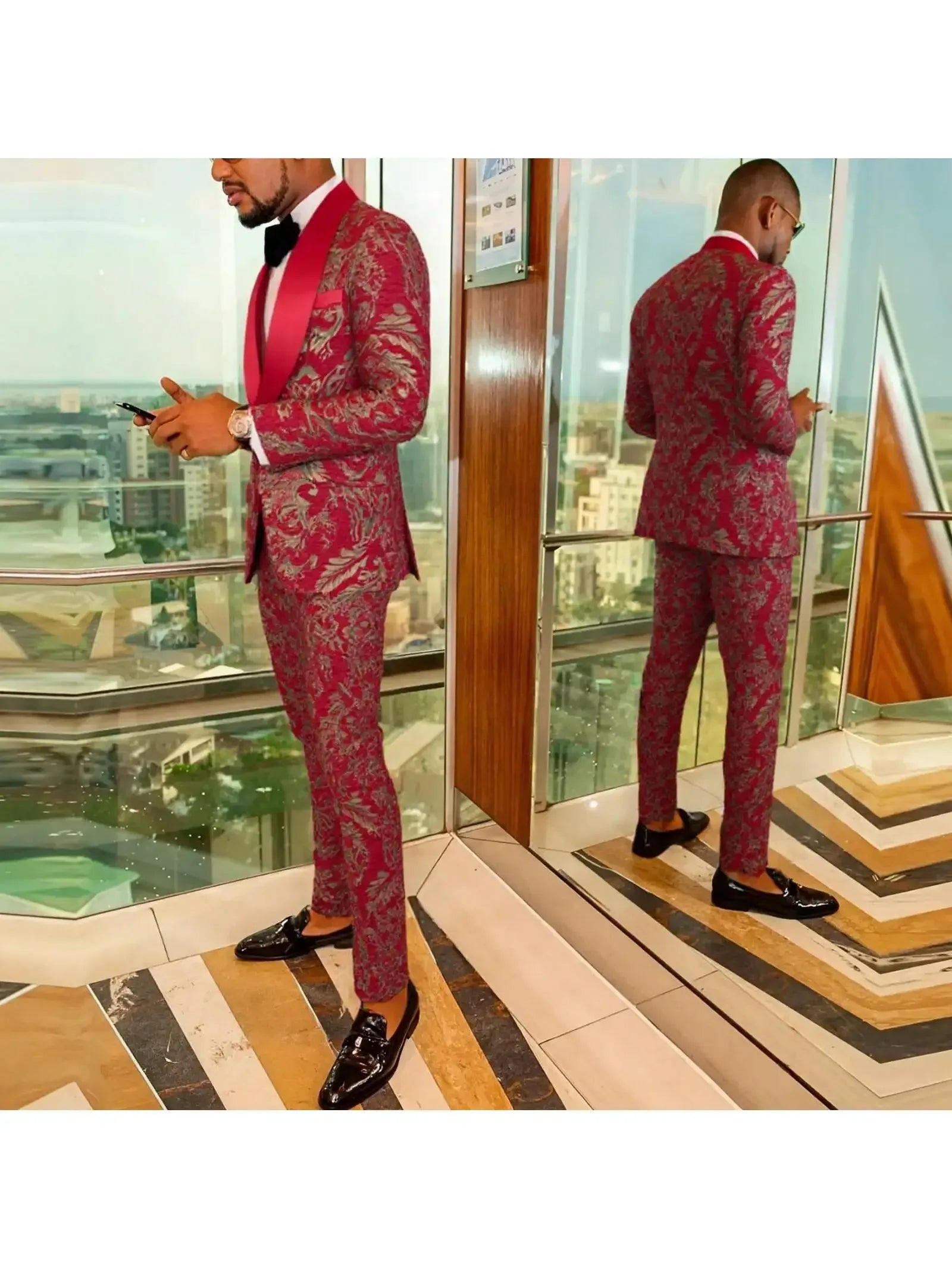 Men's Slim Fit Jacquard Shawl Lapel Suit - BetterPlace