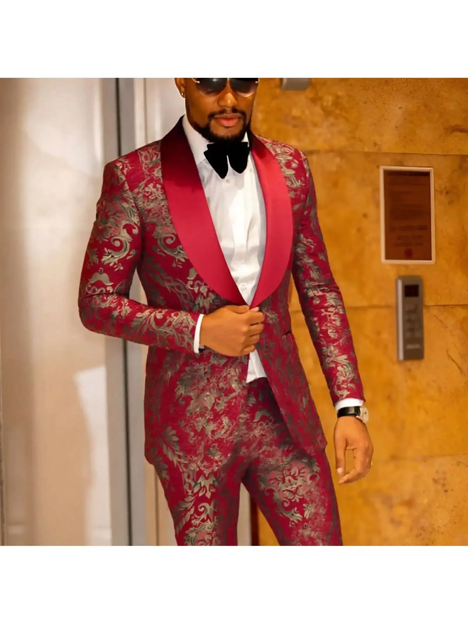 Men's Slim Fit Jacquard Shawl Lapel Suit - BetterPlace