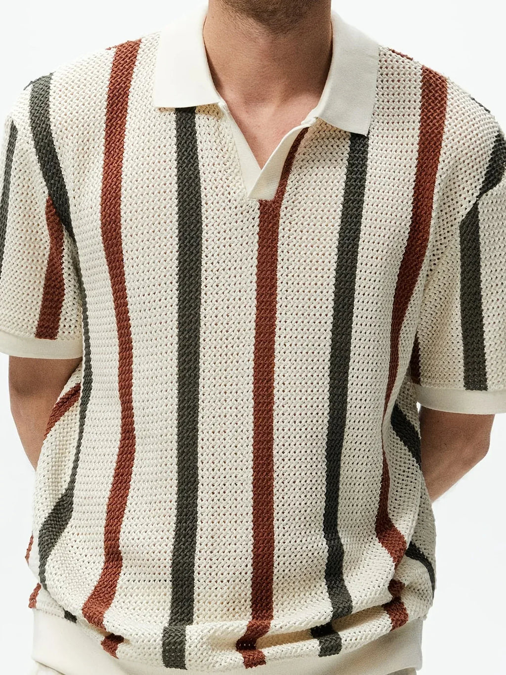 Men's Chunky Knit Striped Polo - BetterPlace