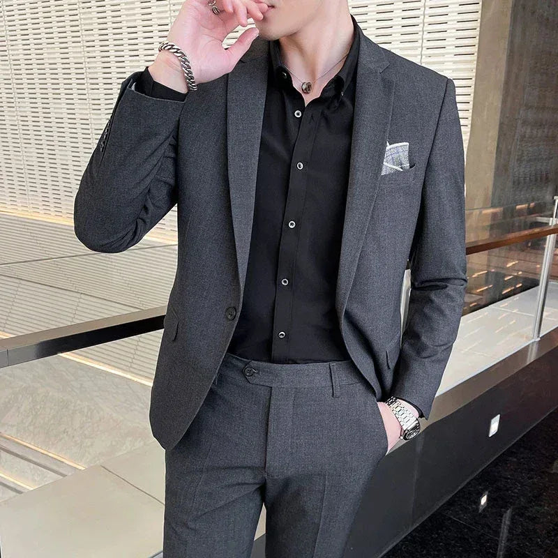 Men's Stylish Handsome Solid Color Suit Two-Piece Set M-4XL High Quality Formal Casual Banquet Fit Trousers Included - BetterPlace