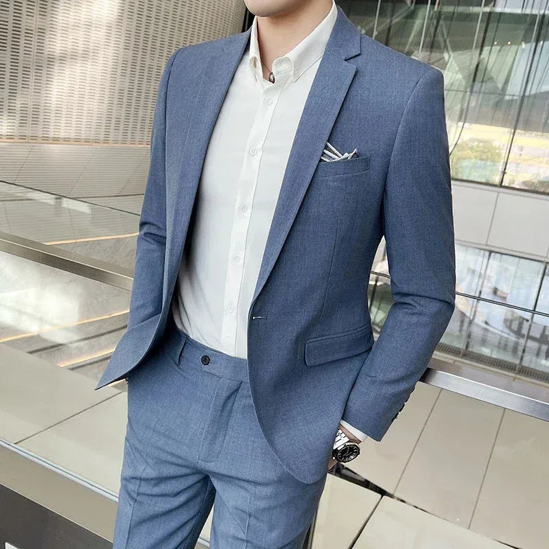 Men's Stylish Handsome Solid Color Suit Two-Piece Set M-4XL High Quality Formal Casual Banquet Fit Trousers Included - BetterPlace
