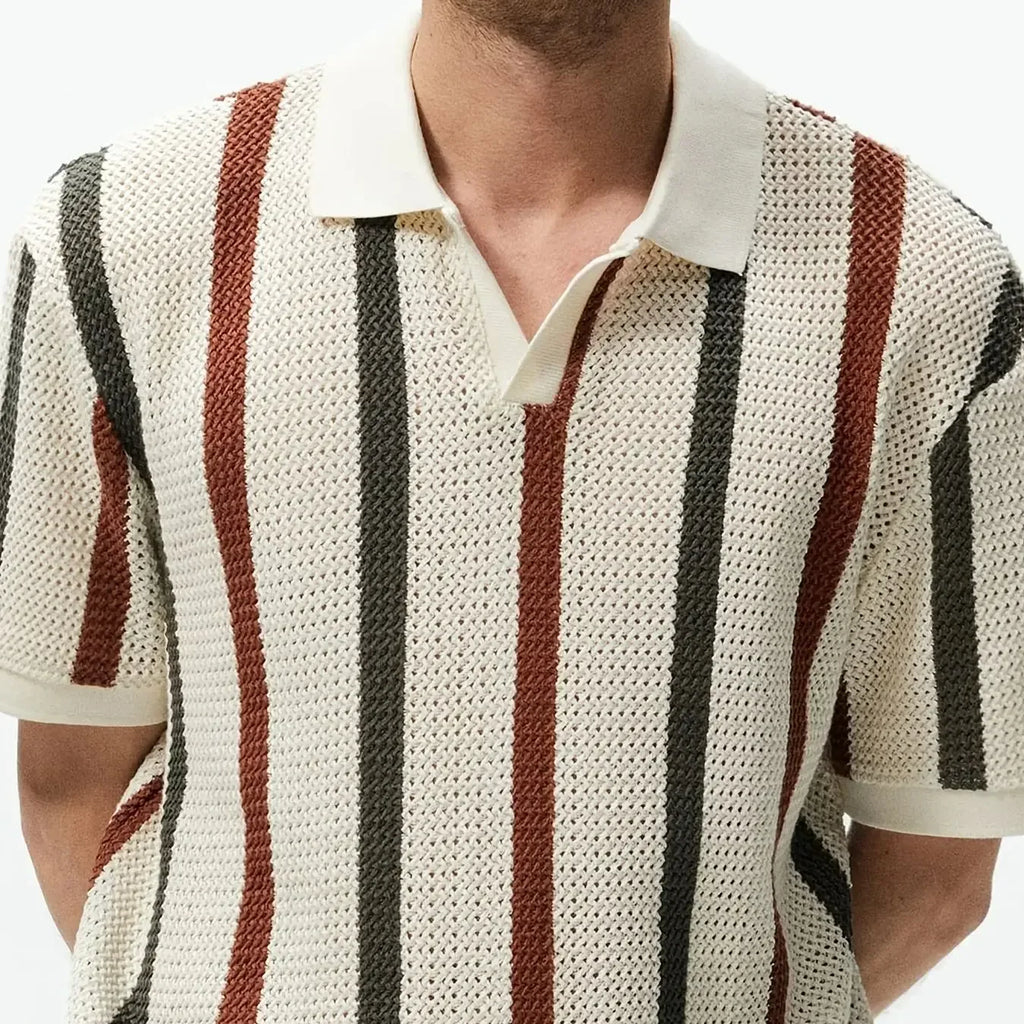 Men's Chunky Knit Striped Polo - BetterPlace