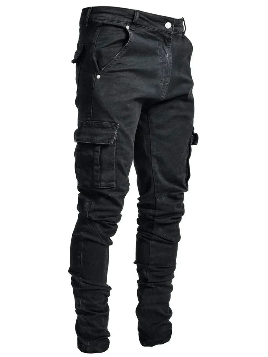 Black cargo pants on a white background