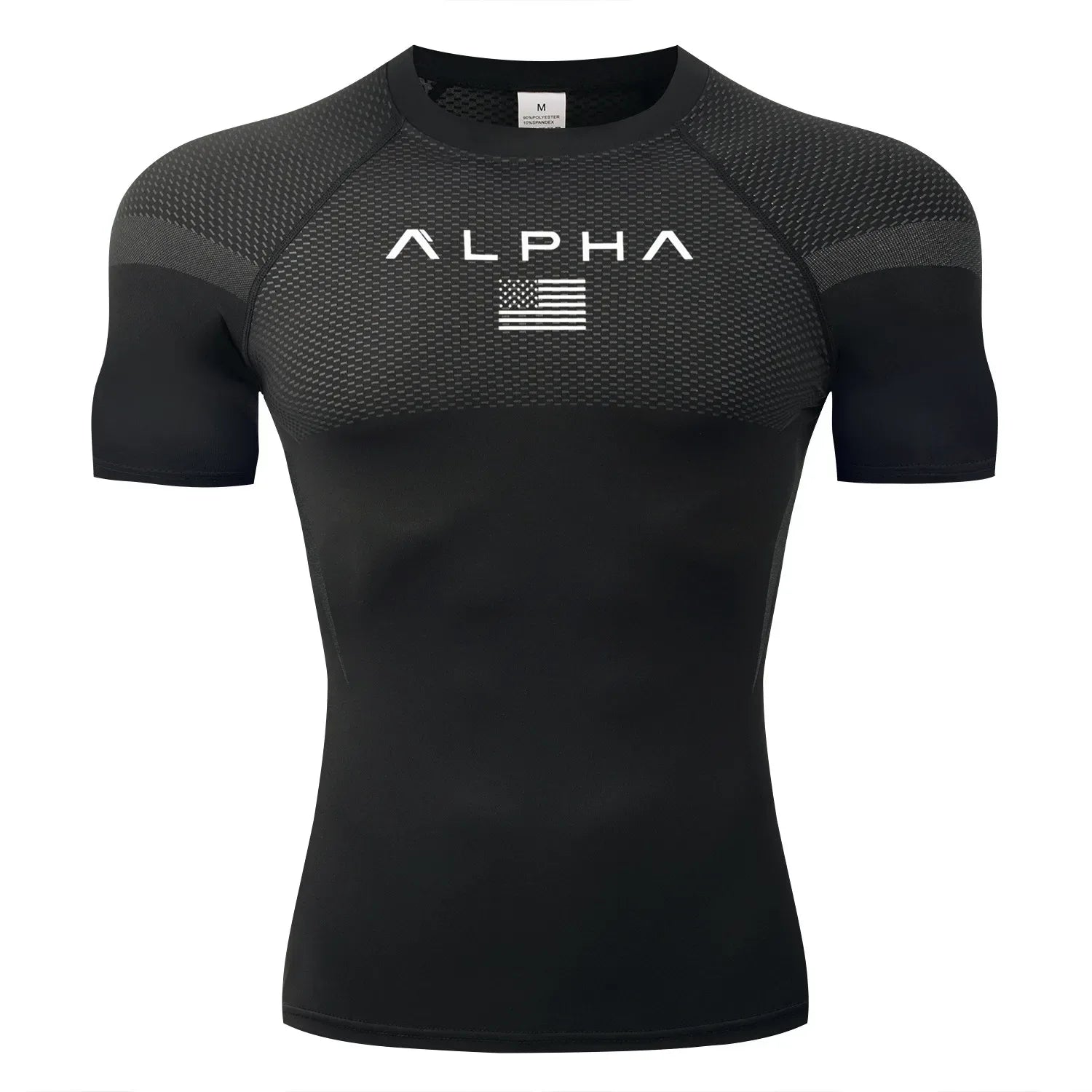 black fish netting Front view of a men’s quick-dry compression shirt with a supportive muscle-fit design  - BetterPlace