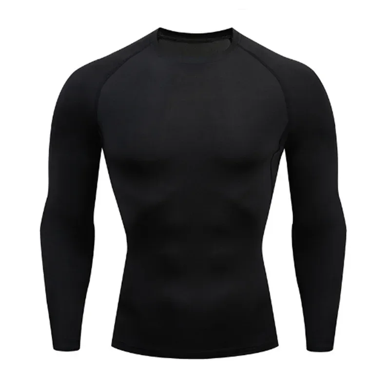 Black long-sleeve compression shirt on a white background
