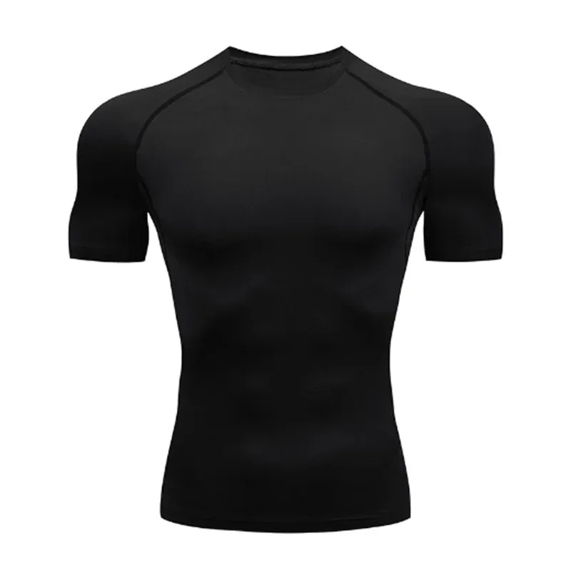 Black Front view of a men’s short sleeve quick-dry compression shirt featuring a high-stretch crew neck fit BetterPlace