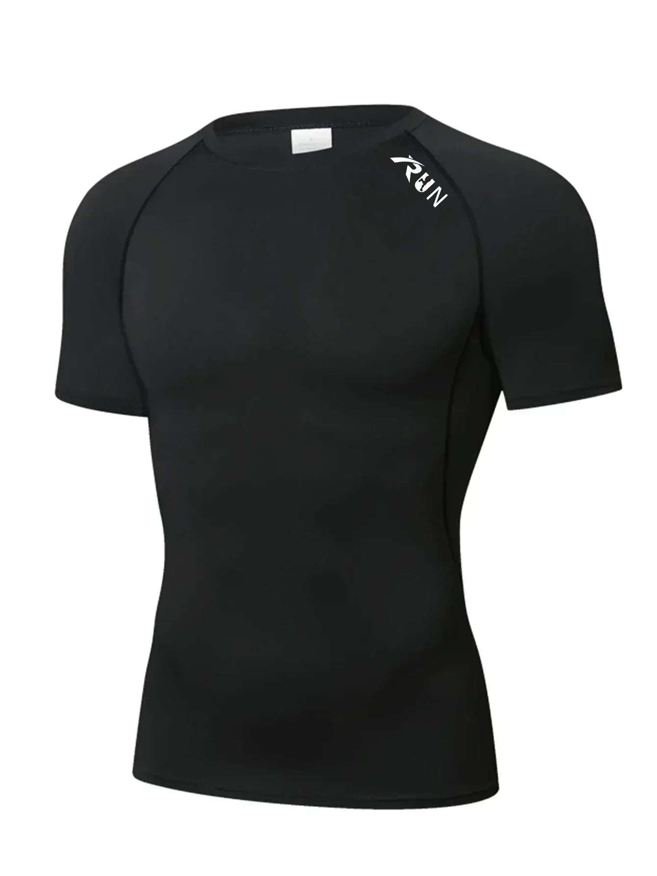 Front view of a men’s short sleeve quick-dry compression shirt featuring a high-stretch crew neck fit - BetterPlace