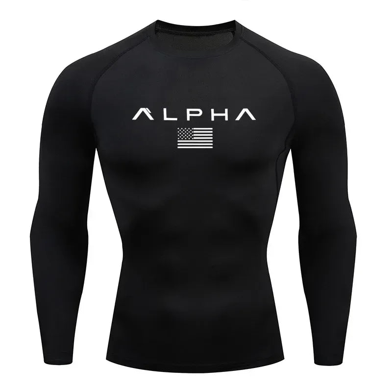 black on black Front view of a men’s quick-dry compression shirt with a supportive muscle-fit design - BetterPlace