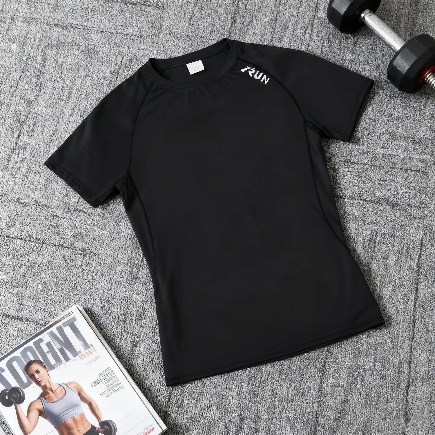 black Studio product shot of a men’s short sleeve performance compression top made with breathable 4-way stretch material- BetterPlace
