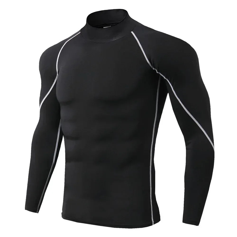 black with white stripe Front view of a men’s quick-dry compression shirt featuring a high-stretch athletic fit and crew neck - BetterPlace