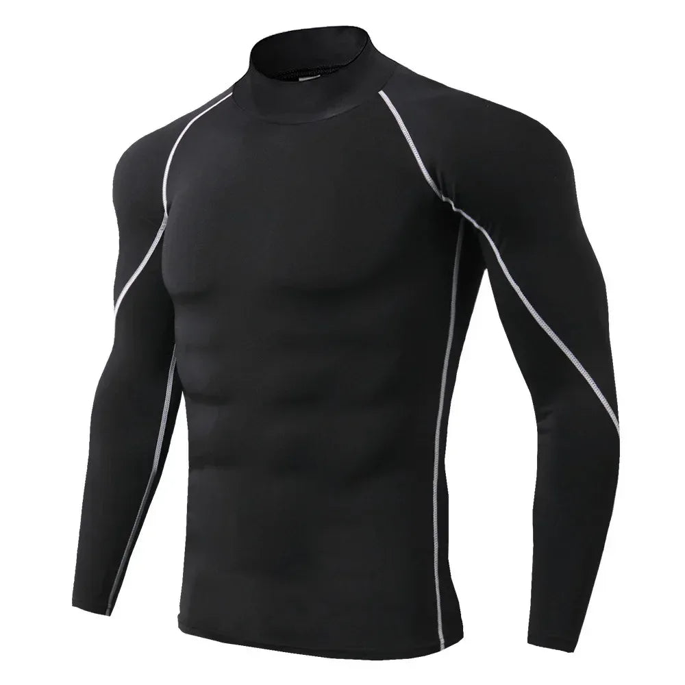 black and white stitching Front view of a men’s quick-dry compression shirt featuring a high-stretch athletic fit and crew neck - BetterPlace
