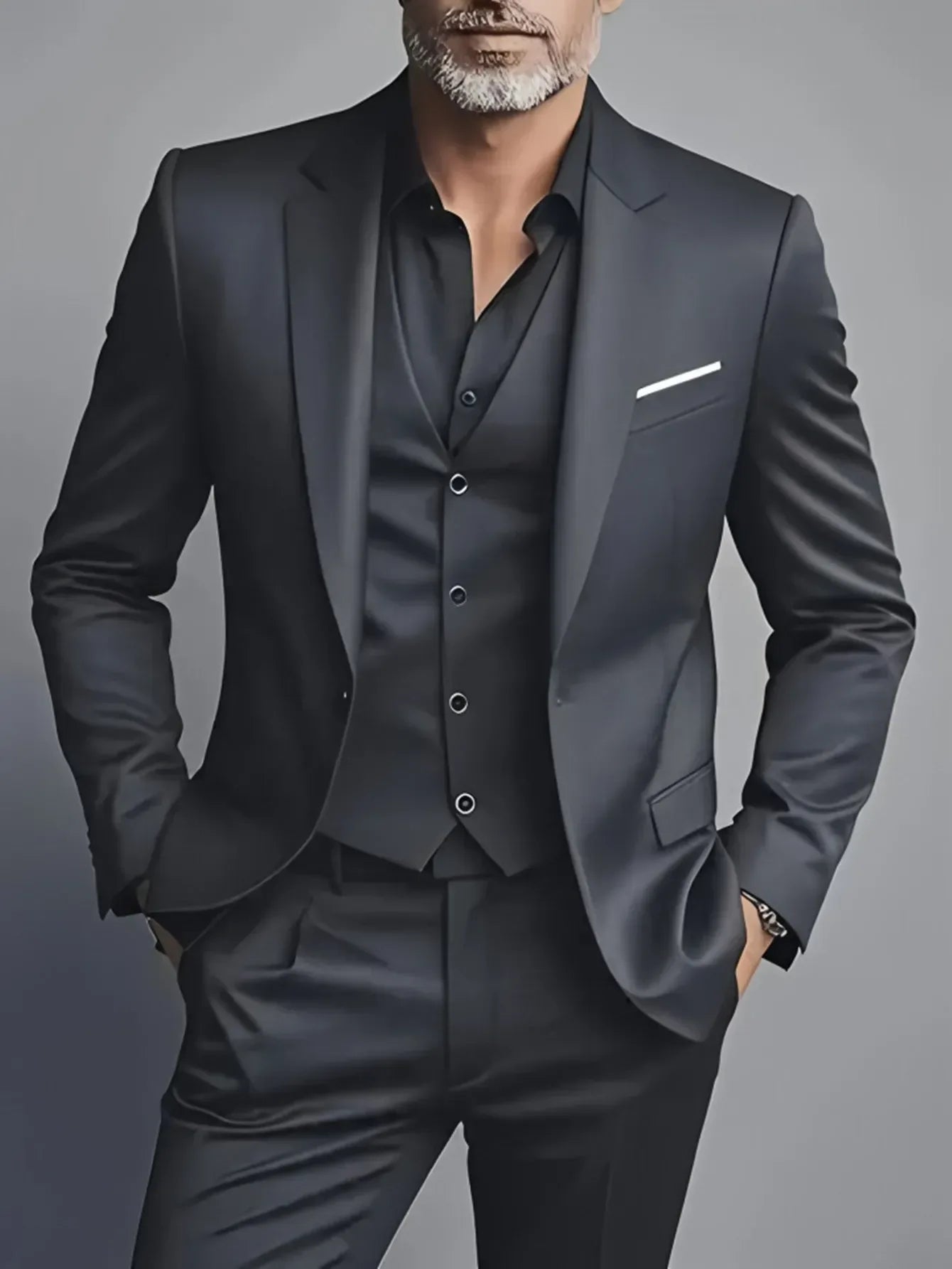 Professional charcoal grey slim fit 3-piece suit set for business and formal events. - BetterPlace
