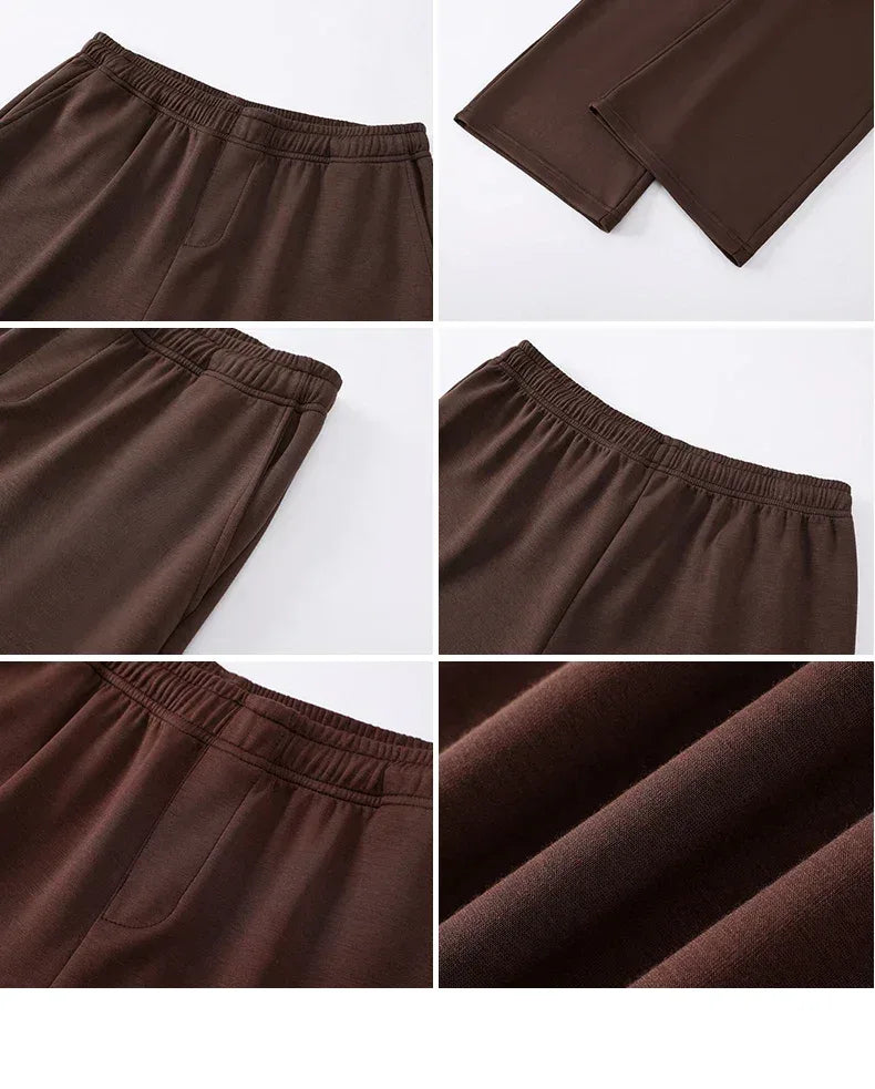 chocolate brown six panel view close up of fabric and waistline and hem - BetterPlace