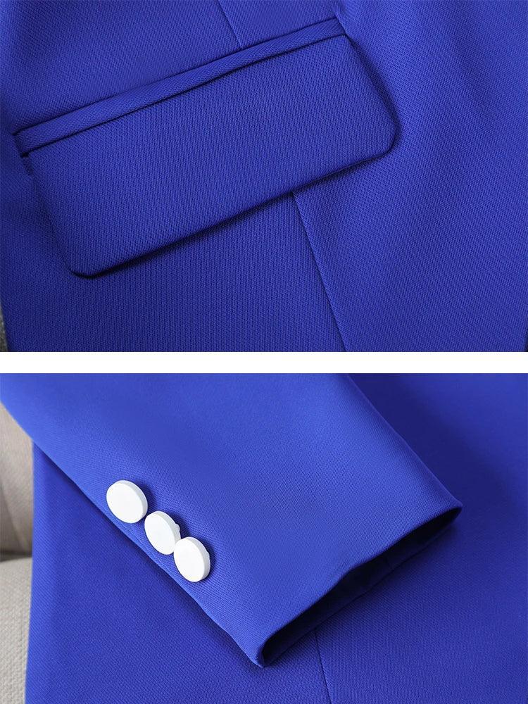 Close-up of a blue garment with a pocket and cuff details.