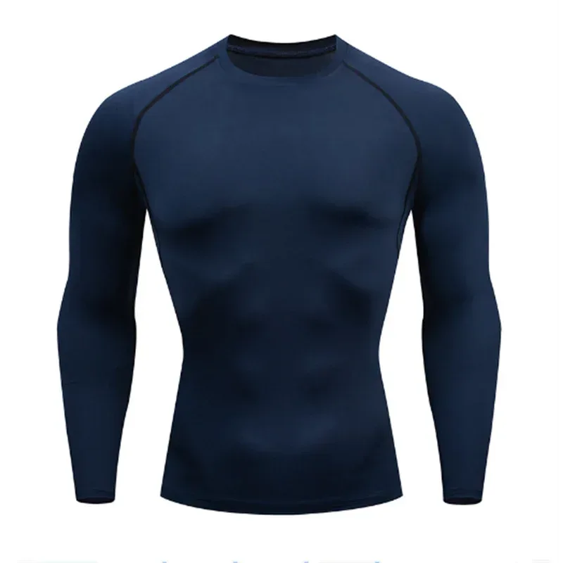 Front view of a men’s long sleeve quick-dry compression shirt featuring a high-stretch crew neck fit- BetterPlace