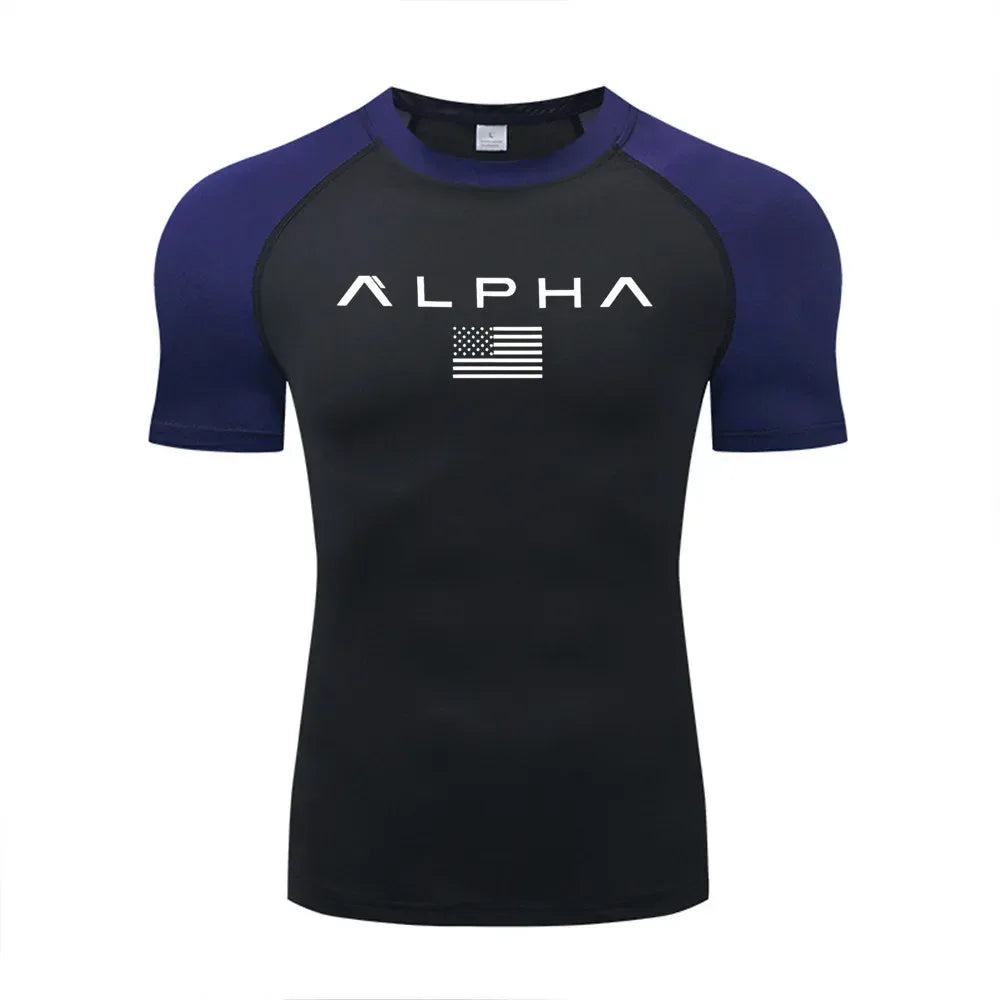 dark blue Front view of a men’s quick-dry compression shirt with a supportive muscle-fit design - BetterPlace
