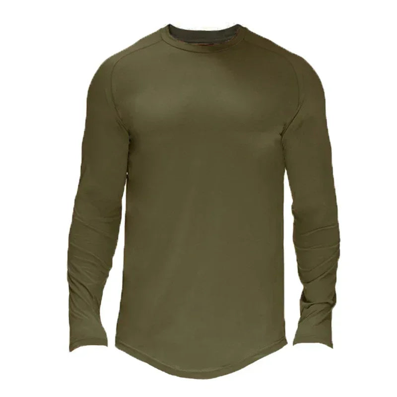 Olive green long-sleeve shirt on a white background