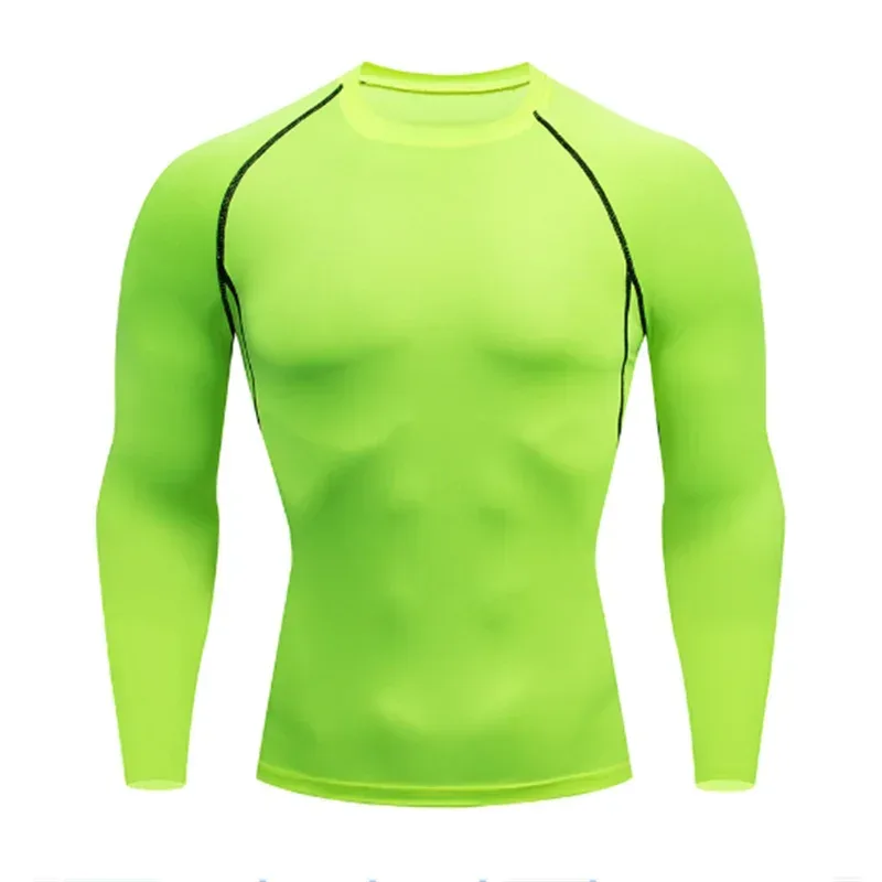 green front view of a men’s long sleeve quick-dry compression shirt featuring a high-stretch crew neck fit - BetterPlace