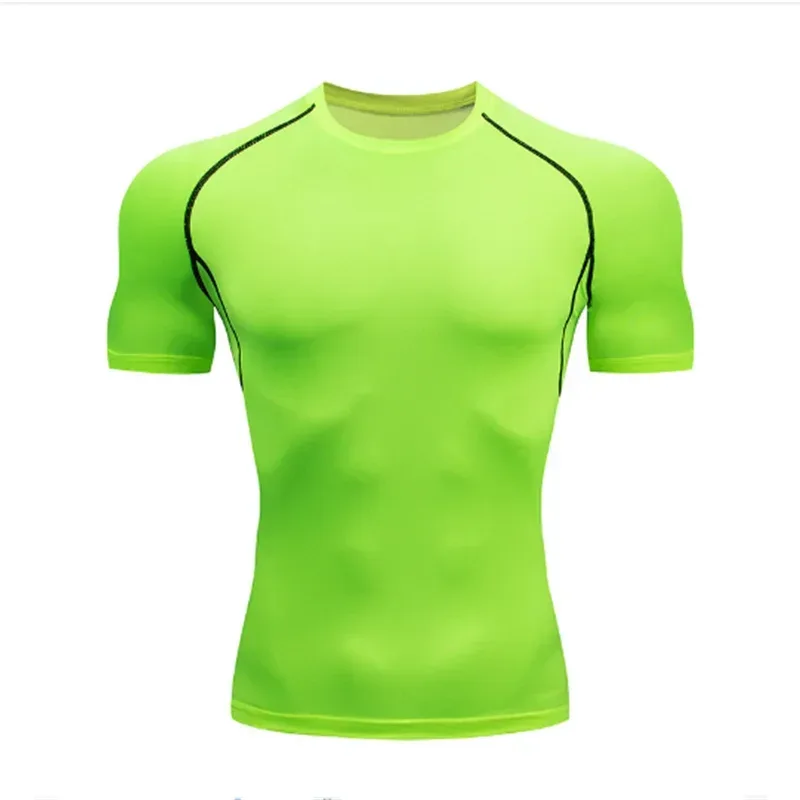 green-Front view of a men’s short sleeve quick-dry compression shirt featuring a high-stretch crew neck fit - BetterPlace