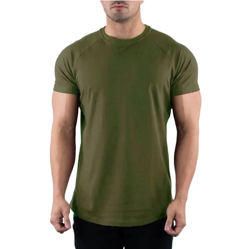 green Front view of a men’s slim fit cotton gym shirt featuring a tapered athletic cut and soft-touch fabric -  BetterPlace