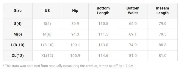 Measurement chart for clothing sizes S(4), M(6), L(8-10), and XL(12) with dimensions in centimeters.
