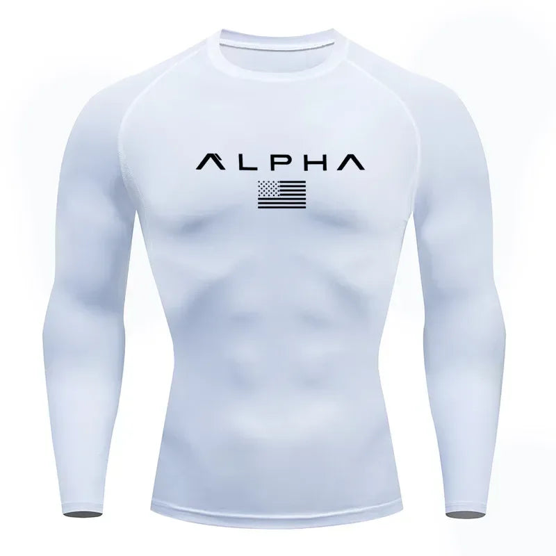 ice white Front view of a men’s quick-dry compression shirt with a supportive muscle-fit design. - BetterPlace