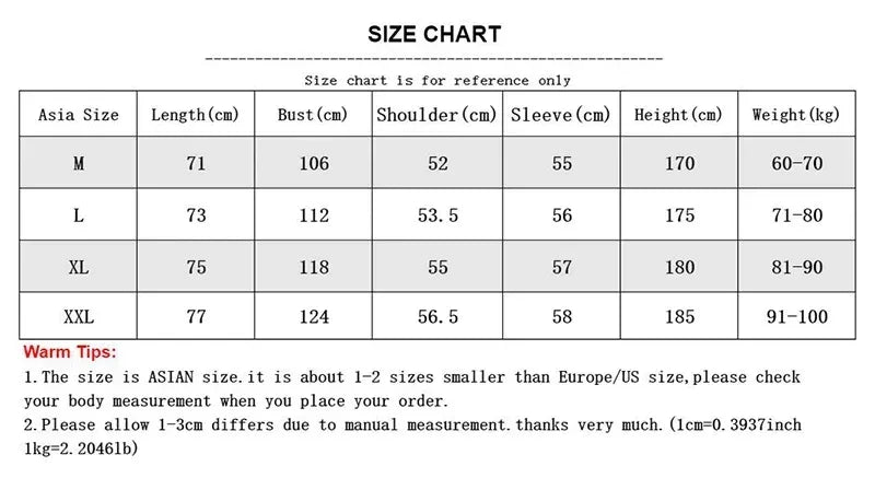Detailed size chart and measurement guide for men’s oversized drop shoulder turtleneck shirts.
