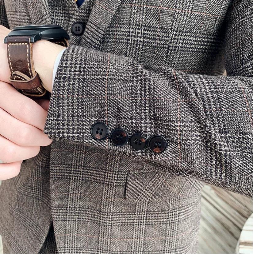 Close-up of the sleeve cuff buttons on the knit blazer, showing the professional detail and fabric durability - BetterPlace