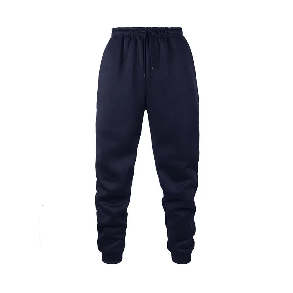 Navy blue sweatpants on a white background