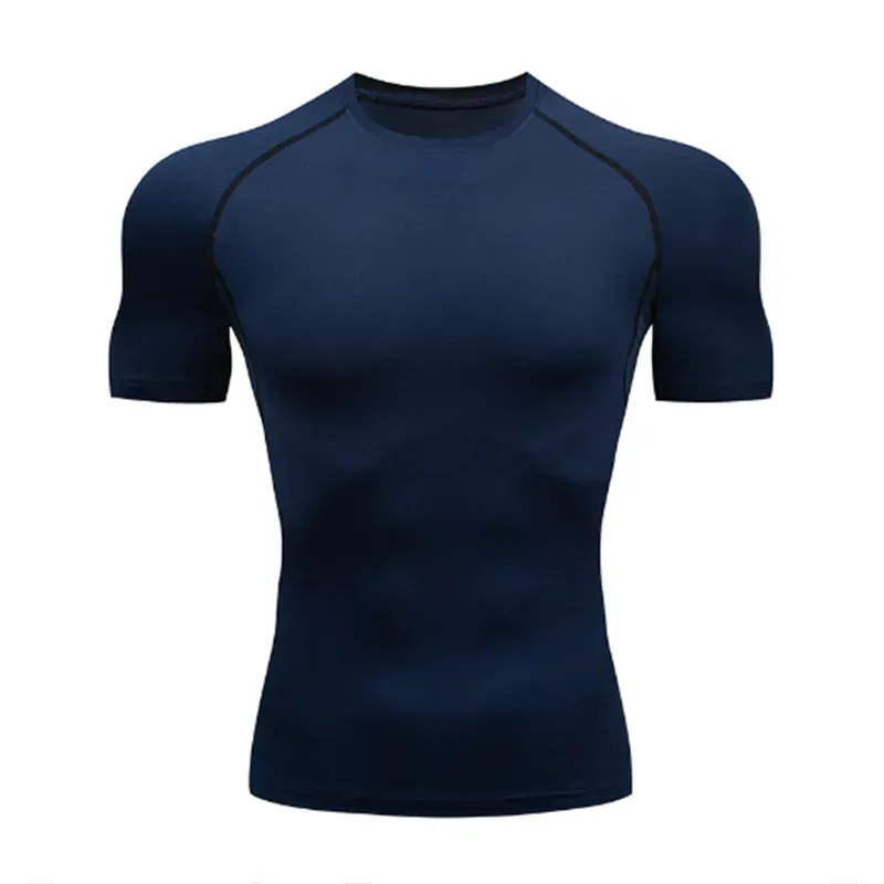 Navy blue athletic shirt on a white background