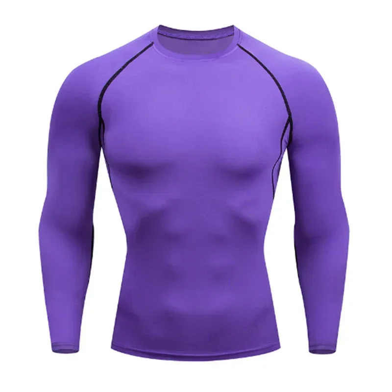 Purple long-sleeve athletic shirt with black accents on a white background