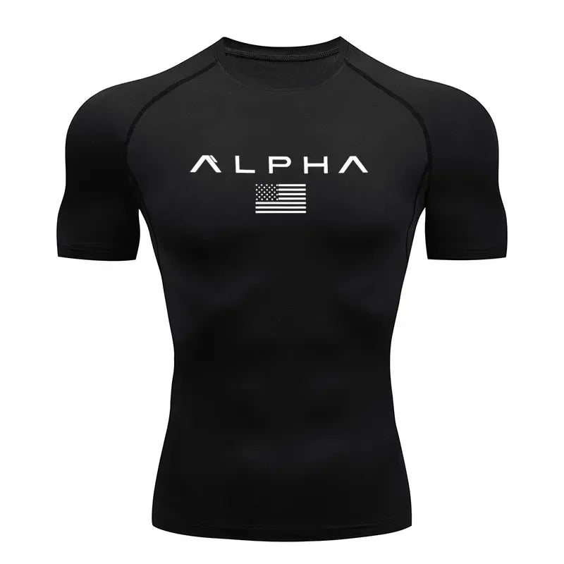 pure black Front view of a men’s quick-dry compression shirt with a supportive muscle-fit design- BetterPlace