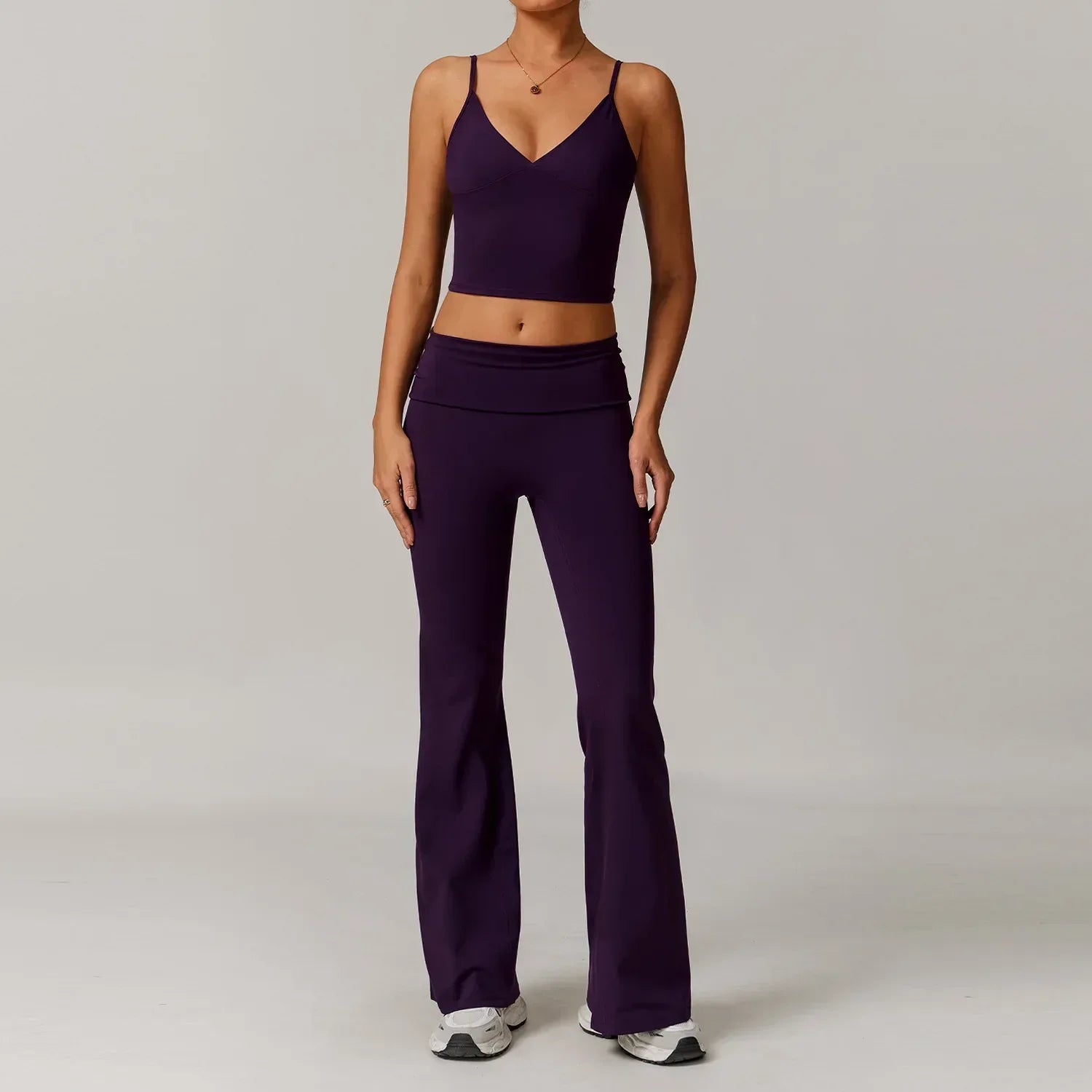 v neck top with wide ankle bottoms - bluish purple- BetterPlace
