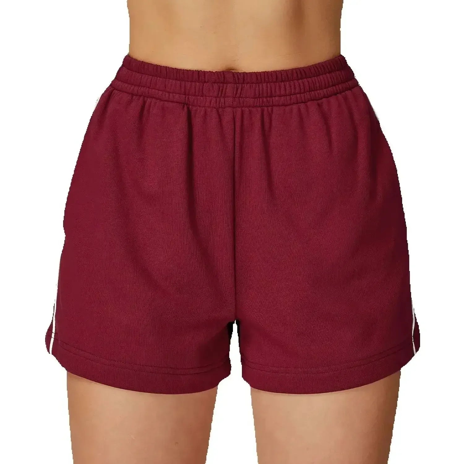 red Front view of women’s high-waisted loose pocket shorts in a breathable athletic fabric - BetterPlace