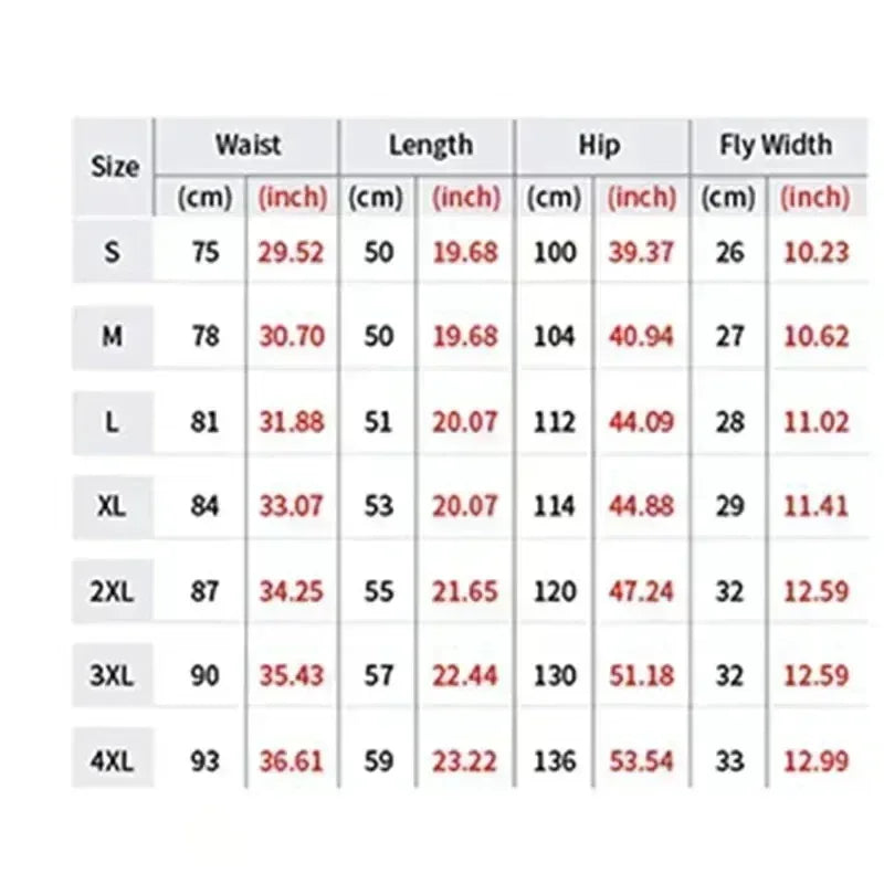 Size chart for pants with measurements in centimeters and inches.