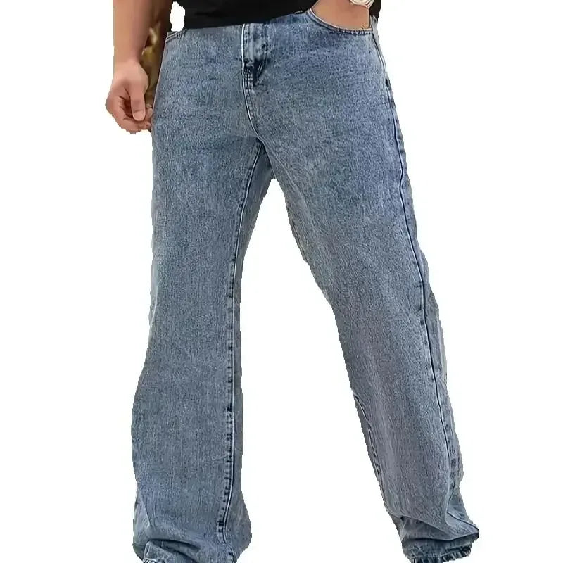 Blue jeans worn by a person on a white background