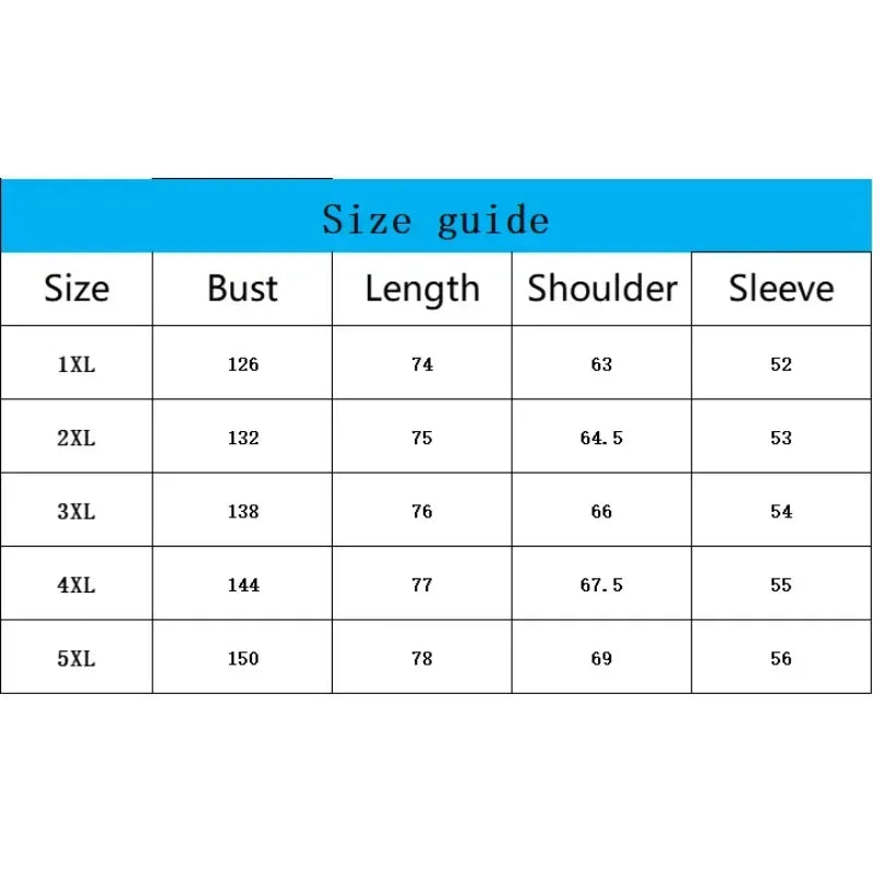 Size guide chart for clothing with measurements in centimeters