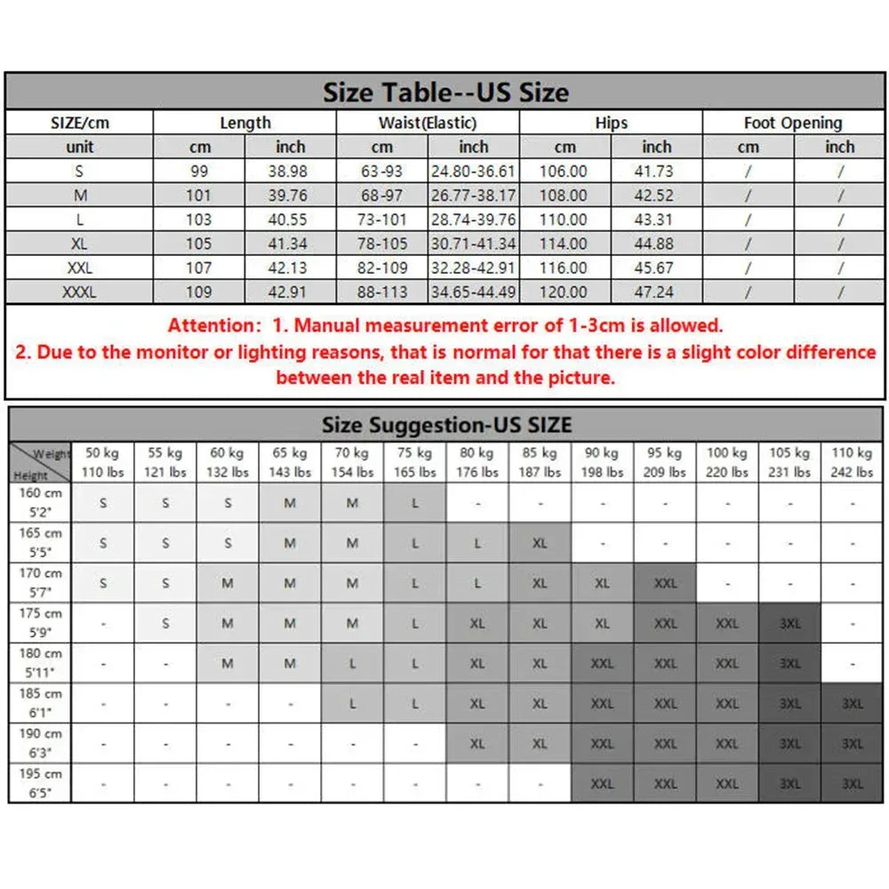 Size chart for US clothing sizes with measurements in cm and inch.