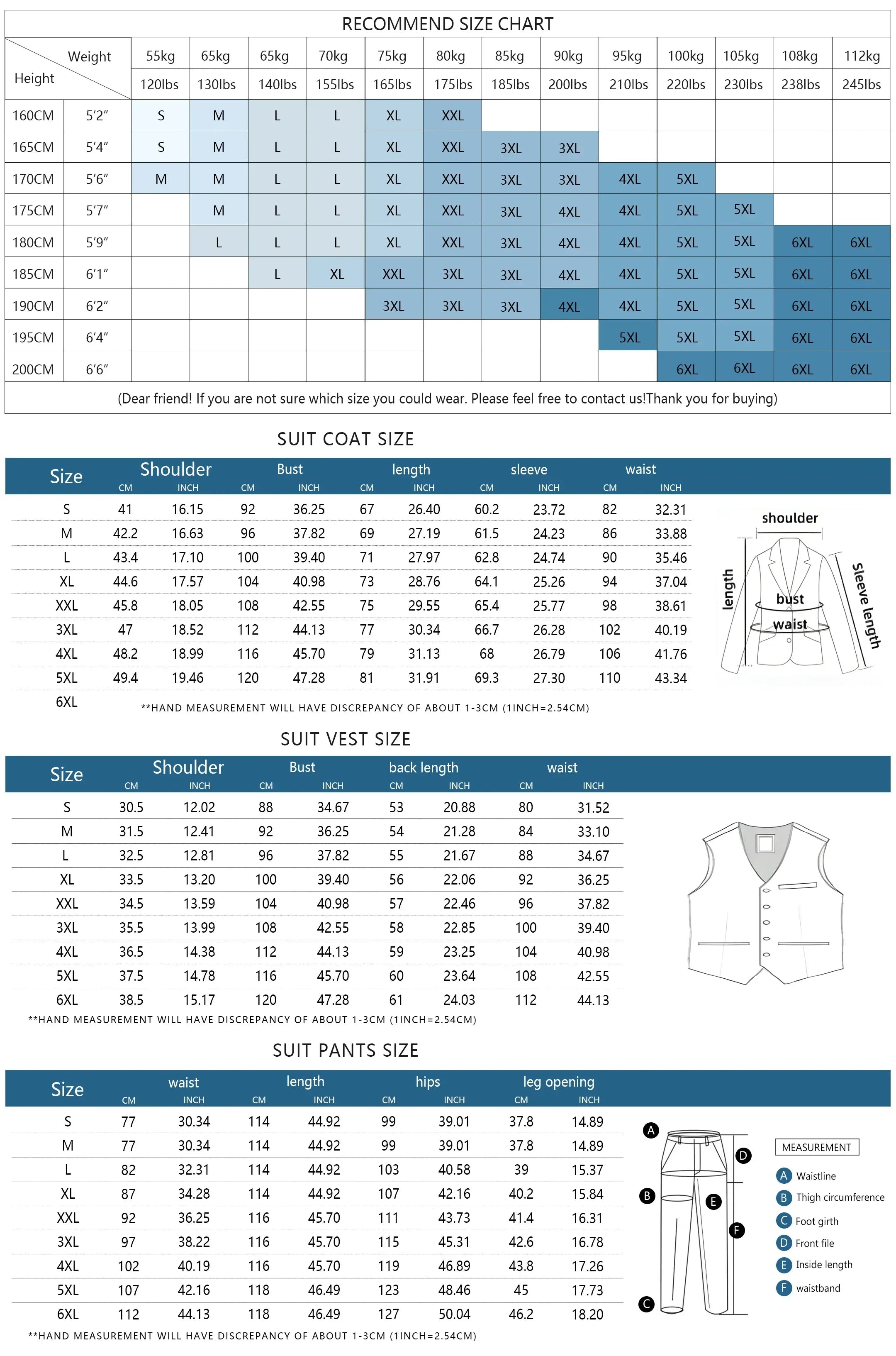 Accurate size chart for a men’s 3-piece knit suit, detailing chest, shoulder, and waist measurements for a precision slim fit - BetterPlace