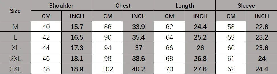 Table displaying clothing size measurements in centimeters and inches for the dress shirt polo
