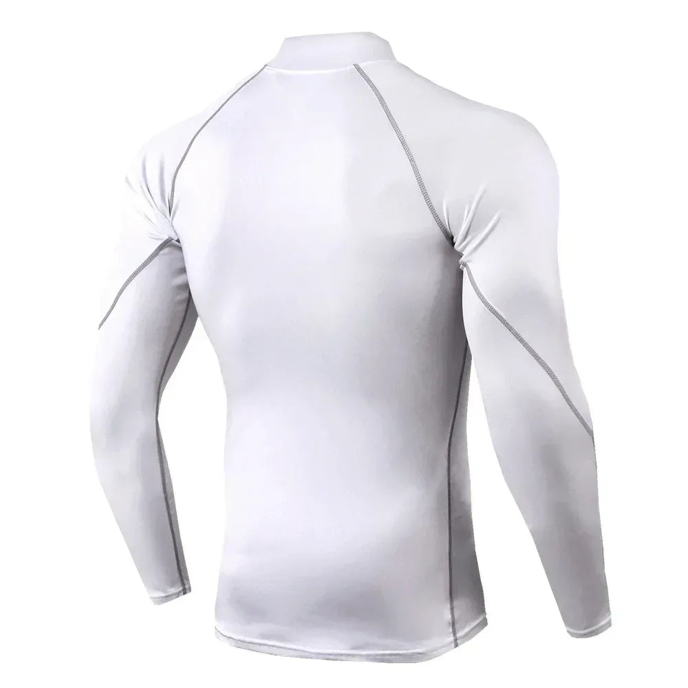 white with black stitching Front view of a men’s quick-dry compression shirt featuring a high-stretch athletic fit and crew neck - BetterPlace