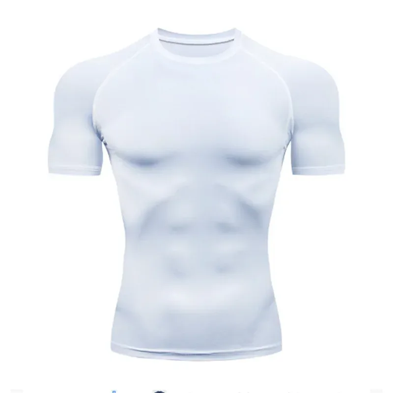 white Front view of a men’s short sleeve quick-dry compression shirt featuring a high-stretch crew neck fit - BetterPlace