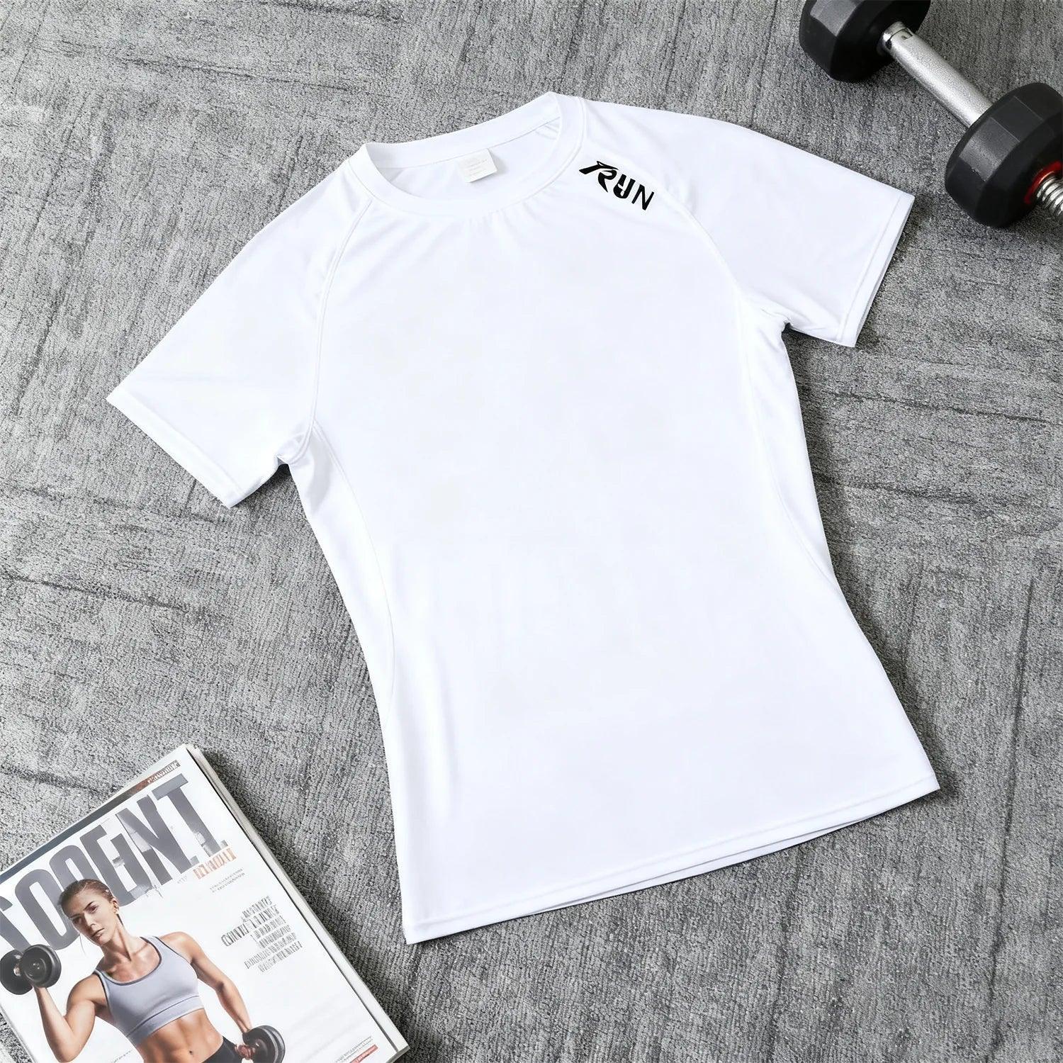 white Studio product shot of a men’s short sleeve performance compression top made with breathable 4-way stretch material. - BetterPlace