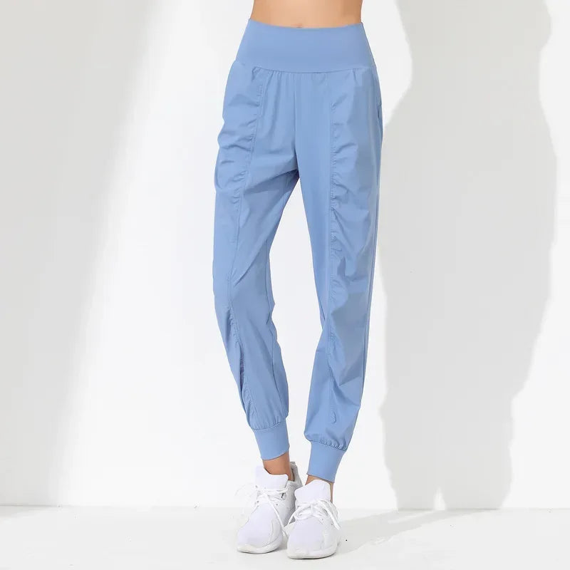 Front view of women's quick dry capri pants in blue - BetterPlace