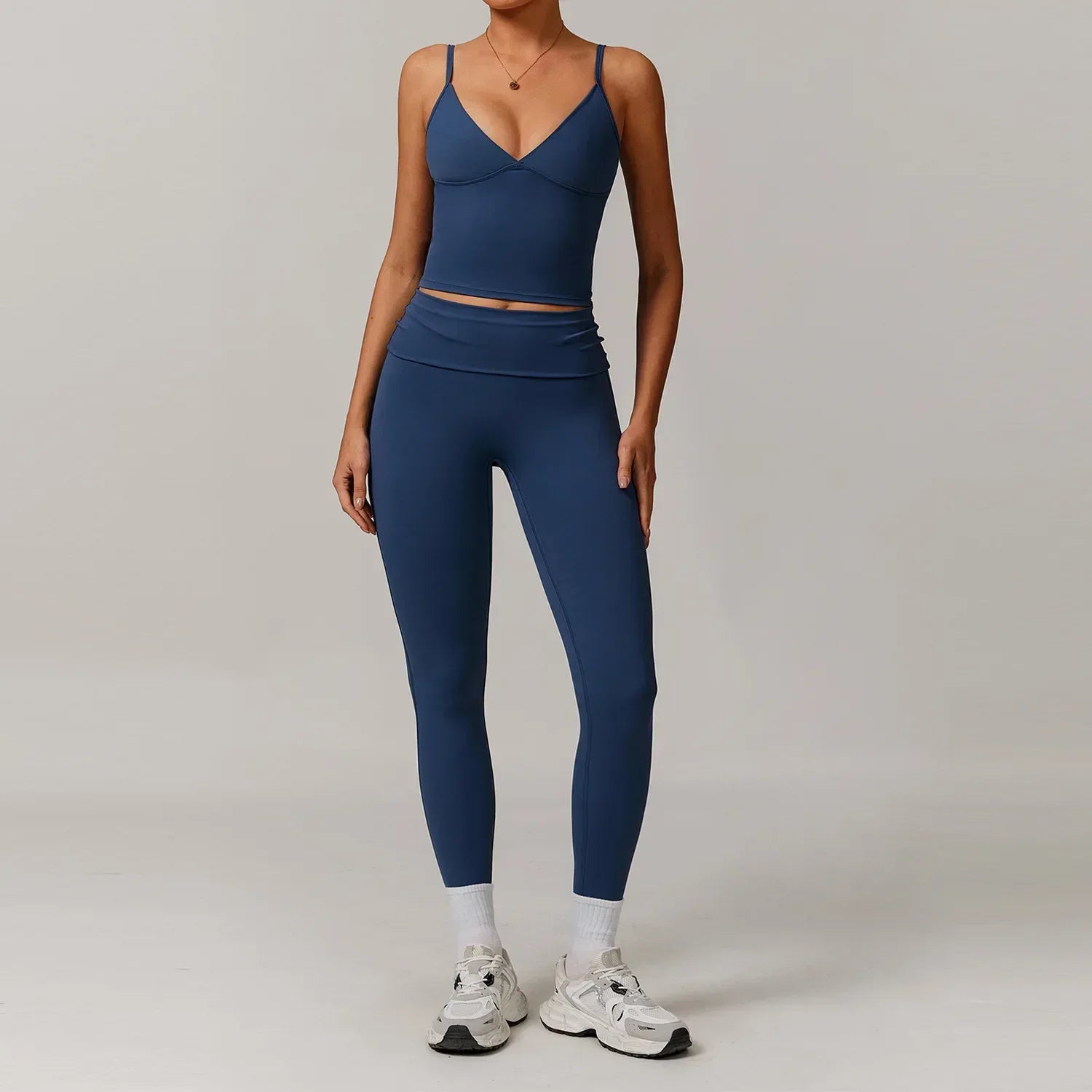 v-neck top with tight legging bottoms blue - BetterPlace
